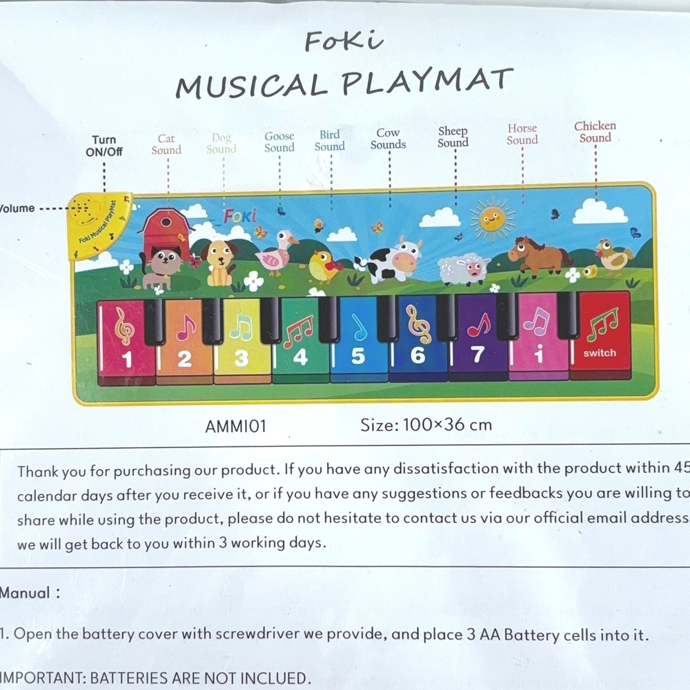 FoKi Musical Playmat AMMI01 Kids Piano Floor Mat Animal Sounds 100x36cm New